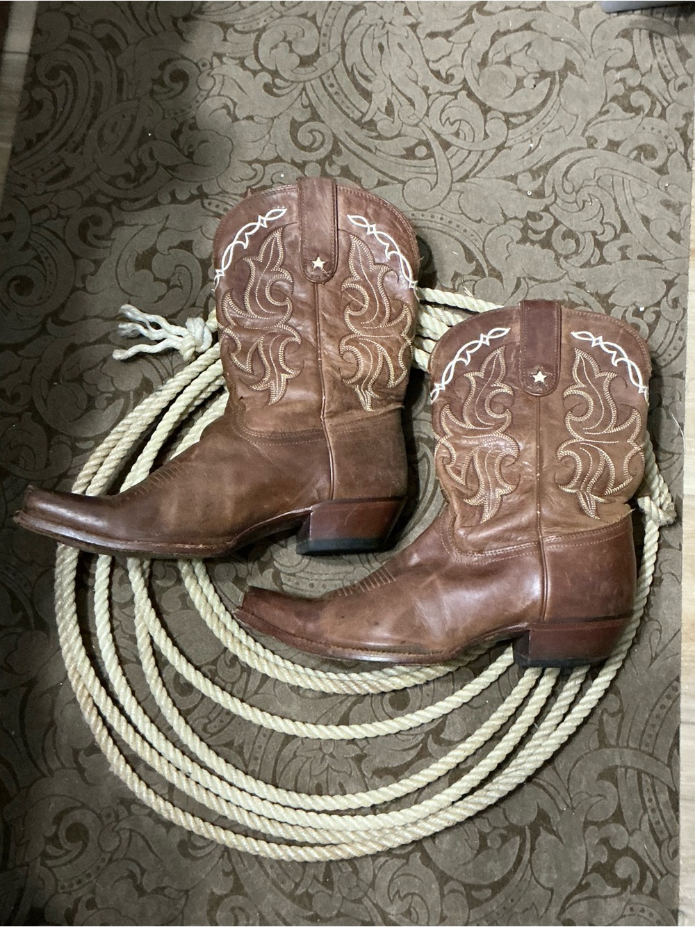 Women’s Tony Lama  Brown Leather Western Cowboy Boots with Embroidered Shaft 10B